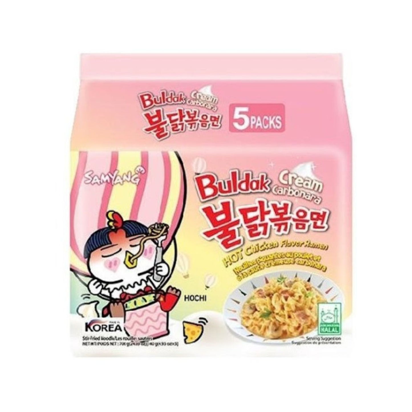 Samyang Hot Chicken Cream Carbonara Flavor Stir Ramen (5-pack) 三養辣雞 奶油卡邦尼風味拌拉麵 (5包裝) | Sim Sim Foods