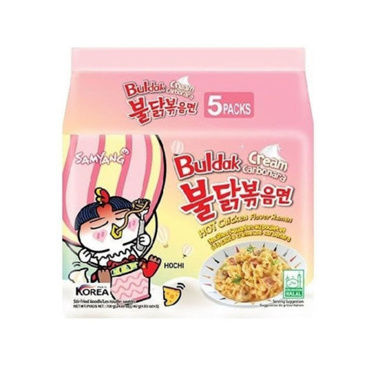 Samyang Hot Chicken Cream Carbonara Flavor Stir Ramen (5-pack) 三養辣雞 奶油卡邦尼風味拌拉麵 (5包裝) | Sim Sim Foods